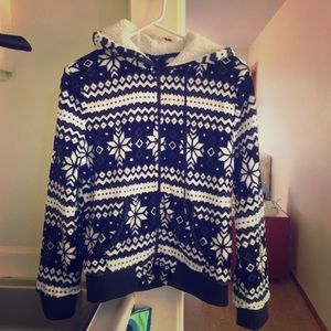 Fluffy Black and White Zip Up Jacket. Size M.